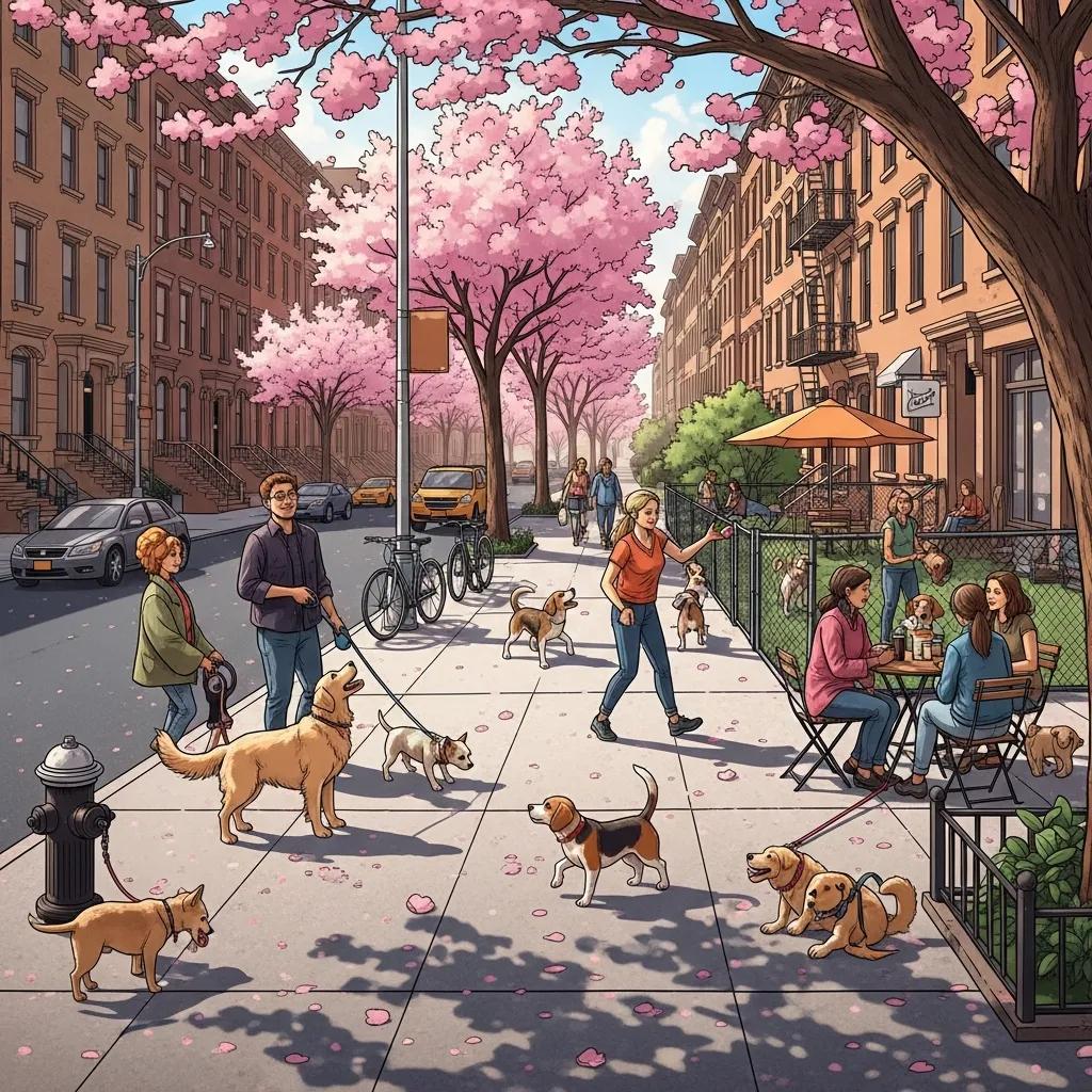 A pet-friendly Brooklyn neighborhood with access to dog parks and happy residents
