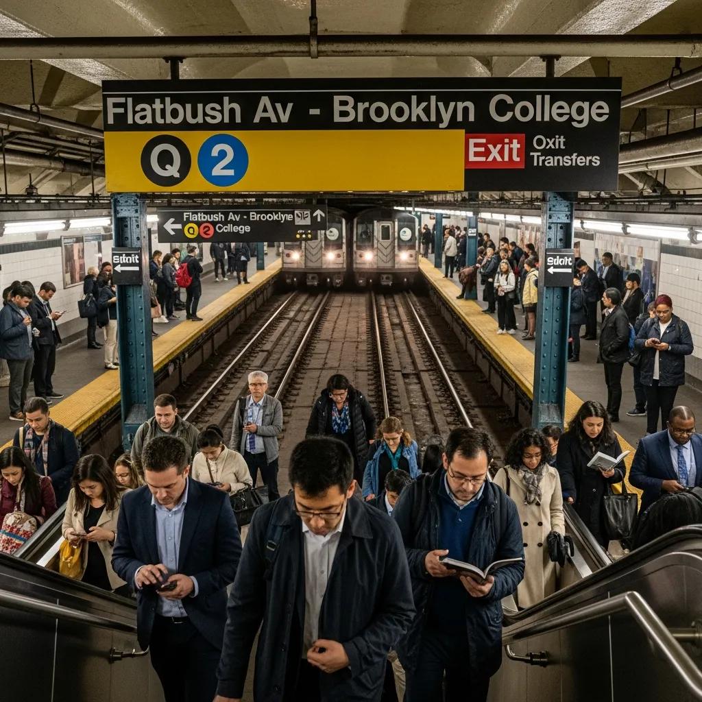 Busy Flatbush subway station showcasing public transit accessibility and urban energy
