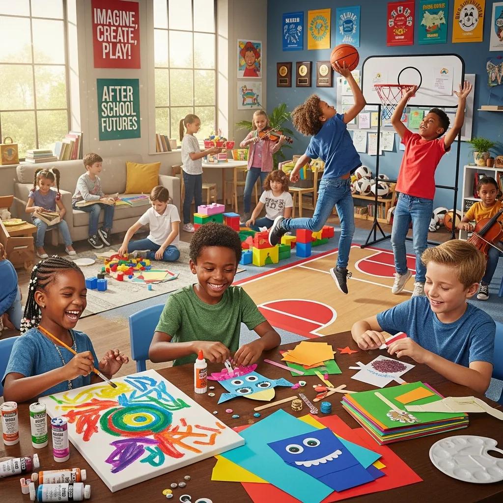 Children enjoying an after-school program focused on sports and creativity