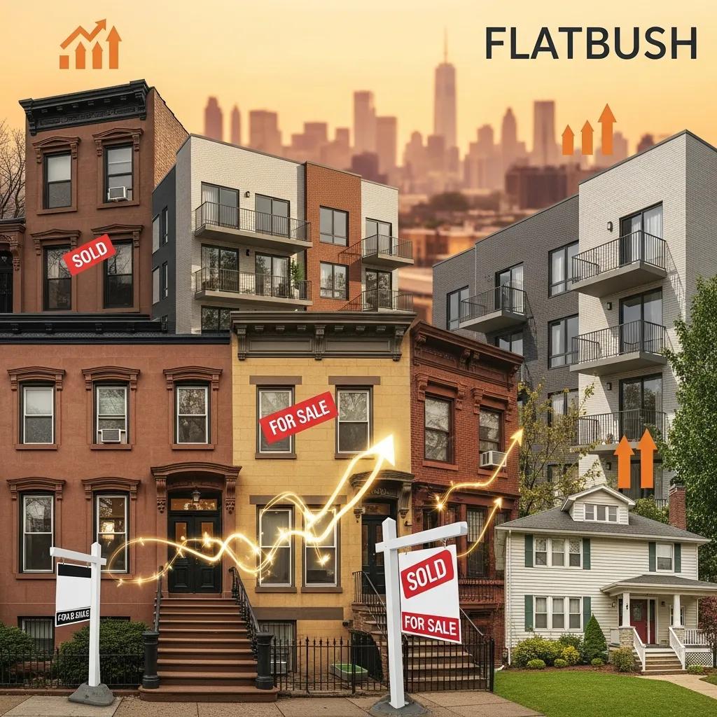 Collage of homes for sale in Flatbush Brooklyn representing the competitive real estate market