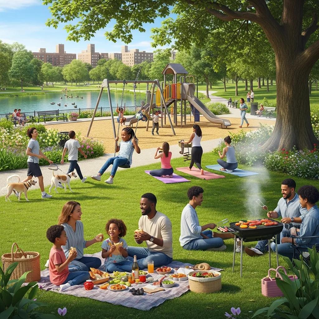 Community park in East Flatbush showcasing lifestyle amenities and family activities