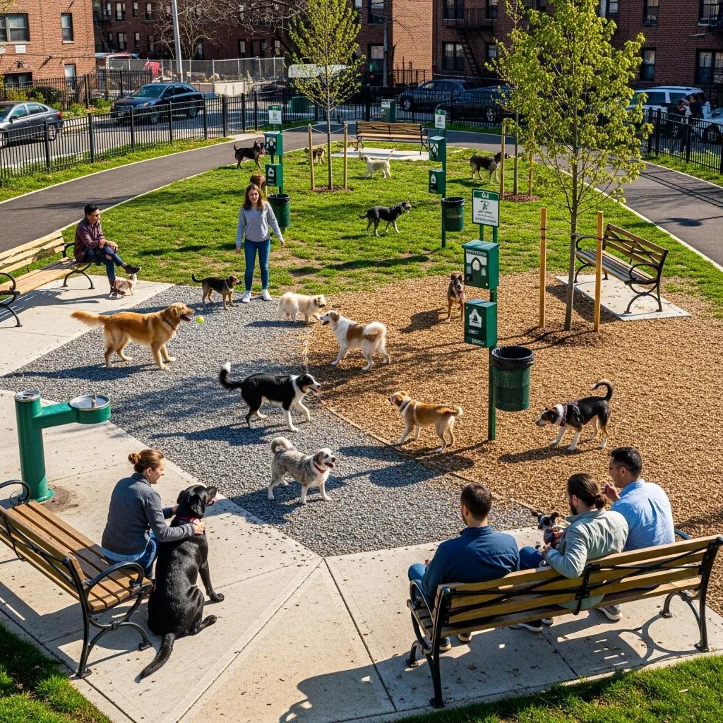 Dog park in Canarsie with off-leash areas and pet amenities, highlighting community engagement