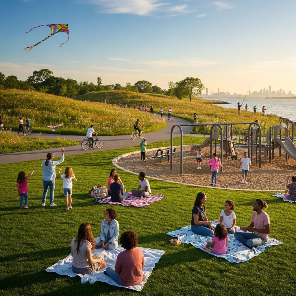 Families enjoying recreational activities at Shirley Chisholm State Park in East New York