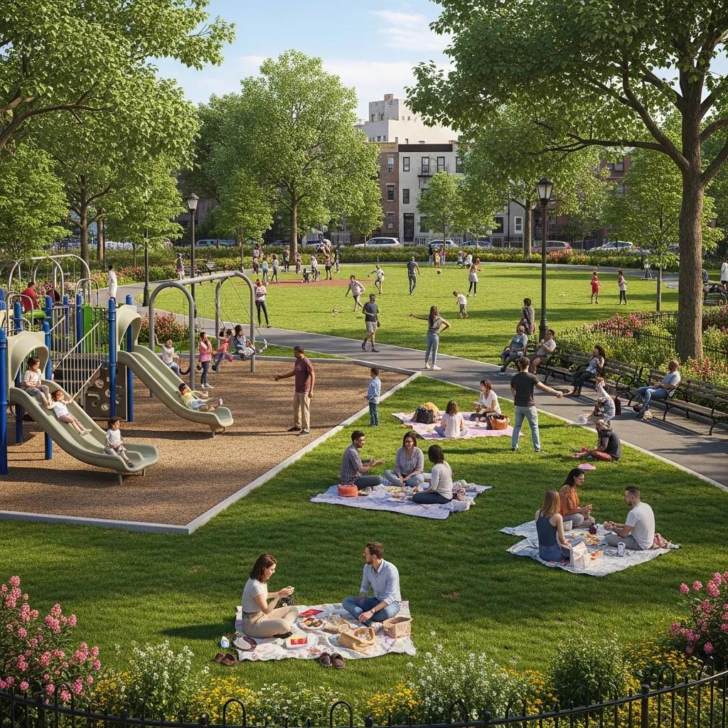 Families enjoying recreational activities in a park in Canarsie Brooklyn