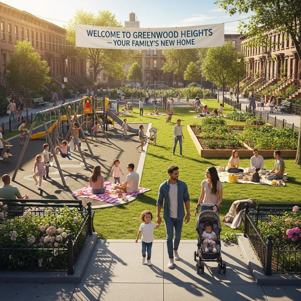 Family-friendly park in Brooklyn with children playing and families enjoying the outdoors