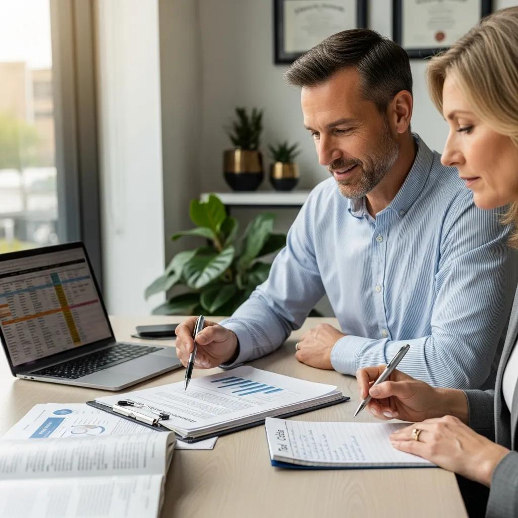 Financial advisor explaining tax incentives to a client in a modern office setting