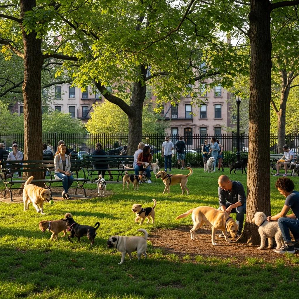 Herbert Von King Park dog run with dogs playing and owners relaxing, showcasing a community space