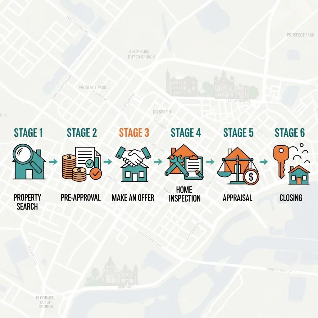 Illustration of the home buying process in Flatbush Brooklyn highlighting essential steps