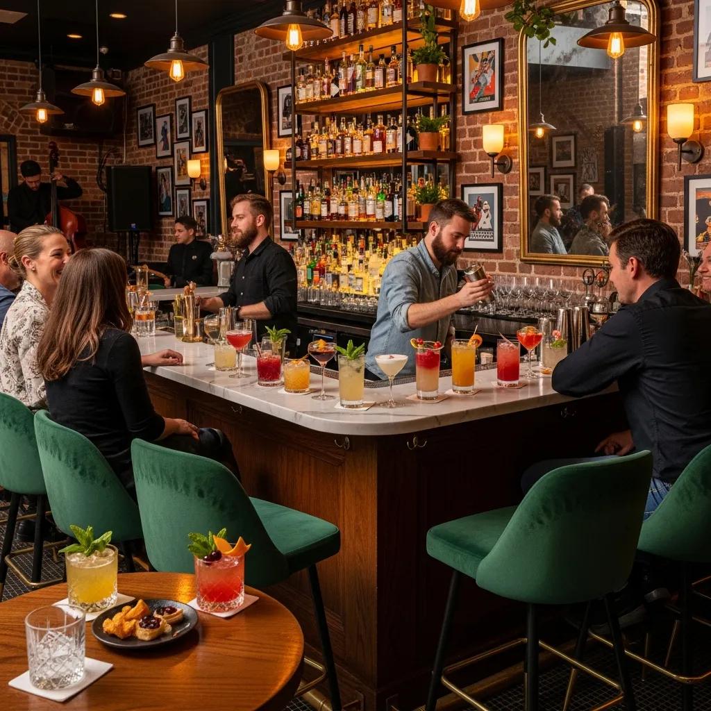 Interior of a Bed-Stuy cocktail bar with colorful drinks and cozy ambiance