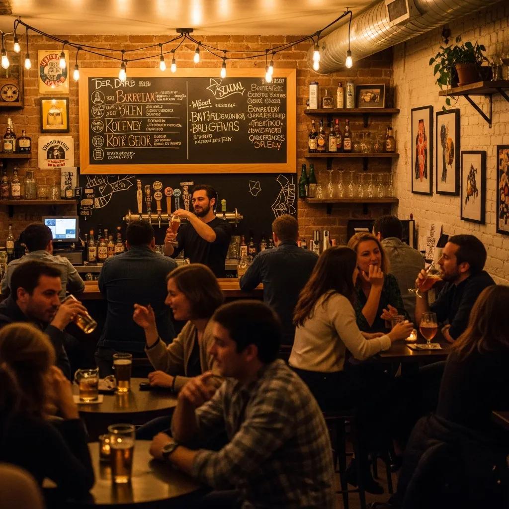 Interior view of a popular bar in East New York with patrons enjoying drinks in a cozy atmosphere