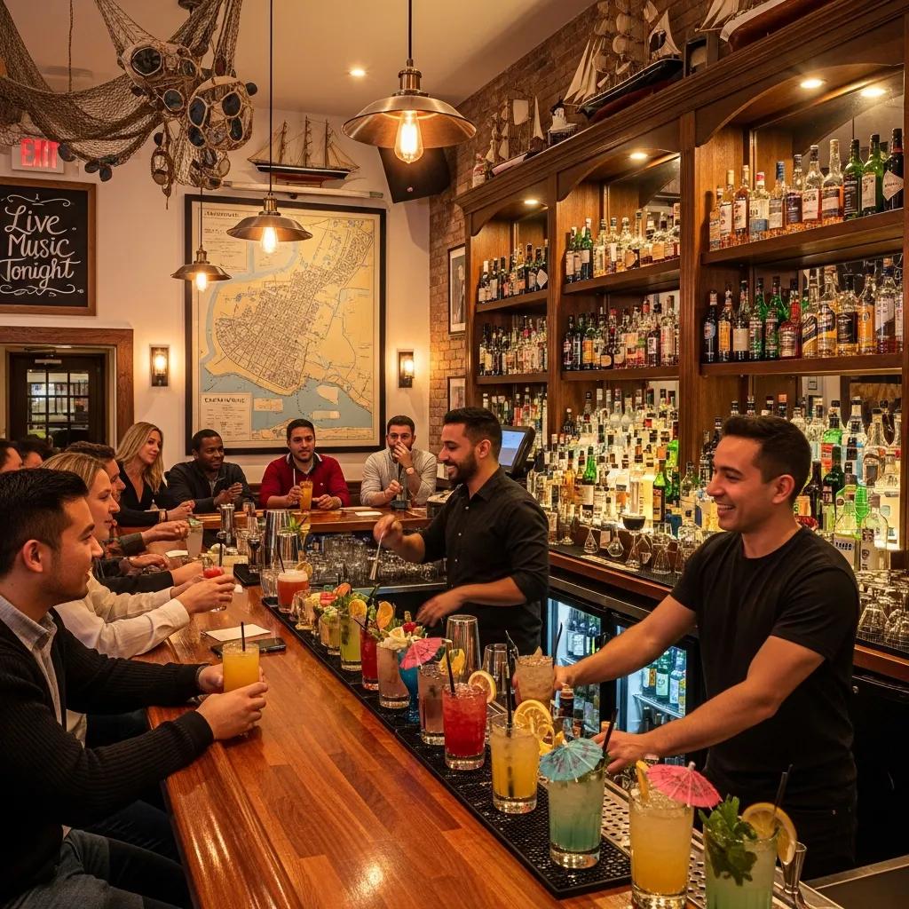 Interior view of a popular Canarsie bar with patrons enjoying drinks