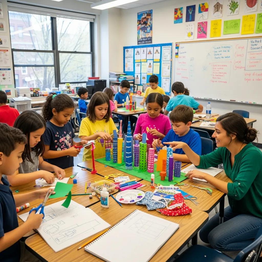 Students collaborating on a project at a charter school in Bedford-Stuyvesant, emphasizing innovative education