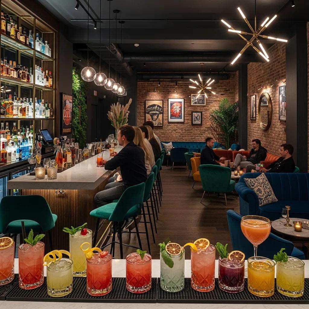 Stylish cocktail lounge in Crown Heights with colorful cocktails and a chic interior